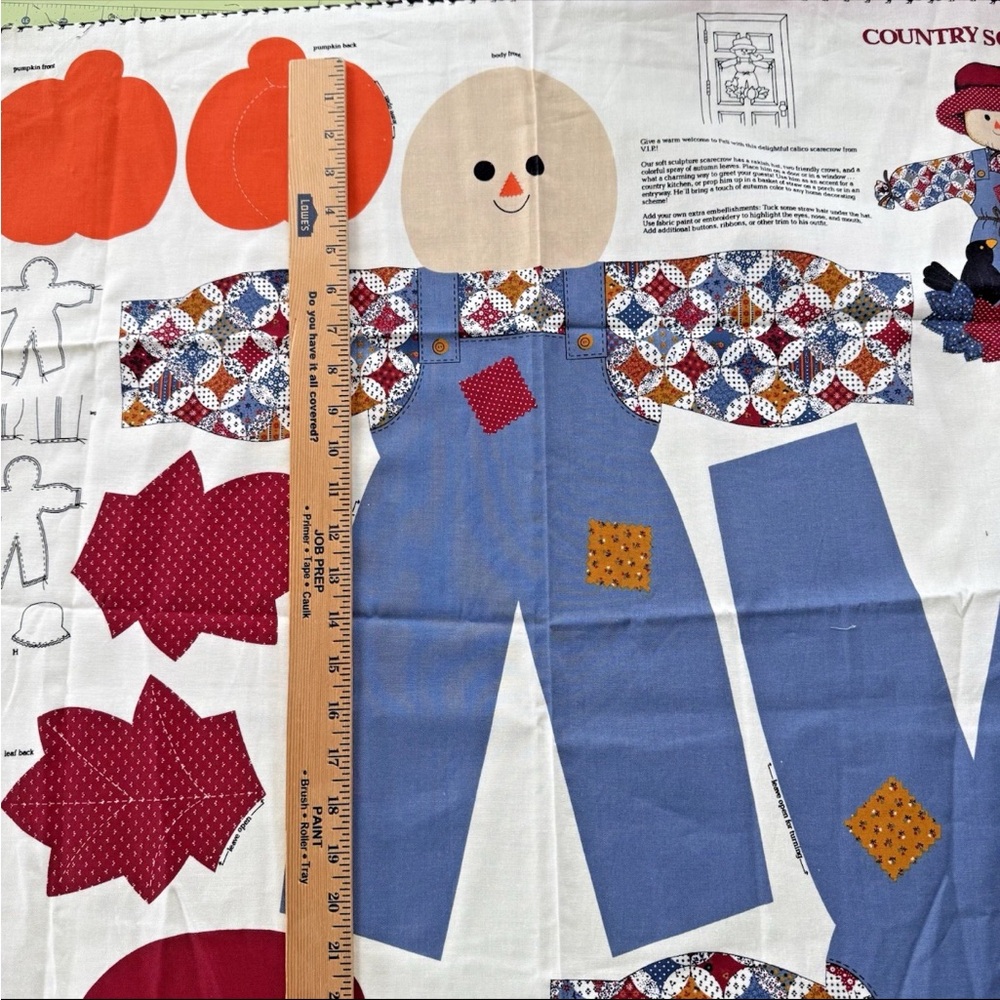 Vintage Cranston Cut & Sew Scarecow Autumn Fall Crow Door Decor Fabric Panel - Picture 8 of 8